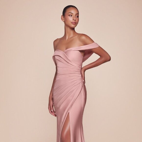 NEW OFF SHOULDER LONG SOFT SATIN DRESS W/ SWEETHEART NECK SEXY